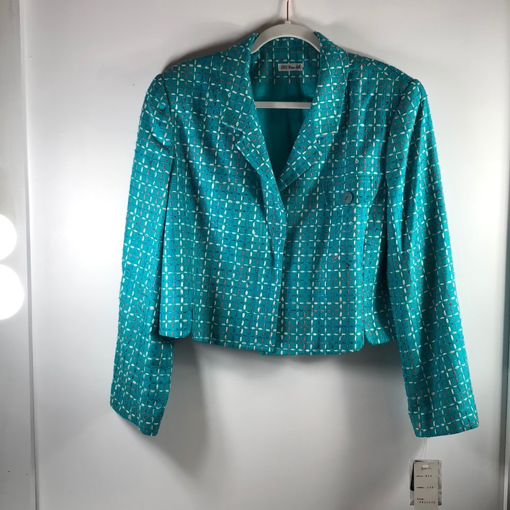 VTG 100% SILK Ann May Woven Tweed Cropped Blazer